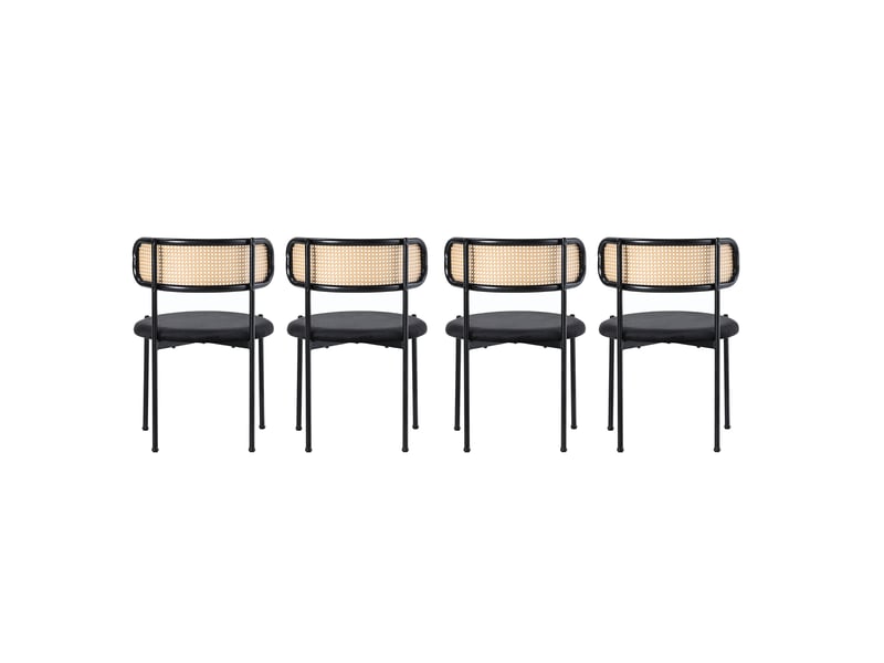  Chaise de salle à manger lot de 4 dossier en rotin courbé  - pieds en métal assise velours noir  - Conforama A