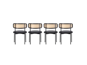 Chaise de salle à manger lot de 4 dossier en rotin courbé  - pieds en métal assise velours noir