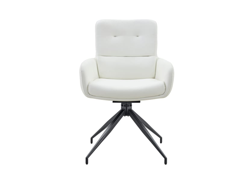 Ensemble repas élégant, table ronde en verre trempé base noire + 4 chaises pu blanches pivotantes 360° - Conforama A
