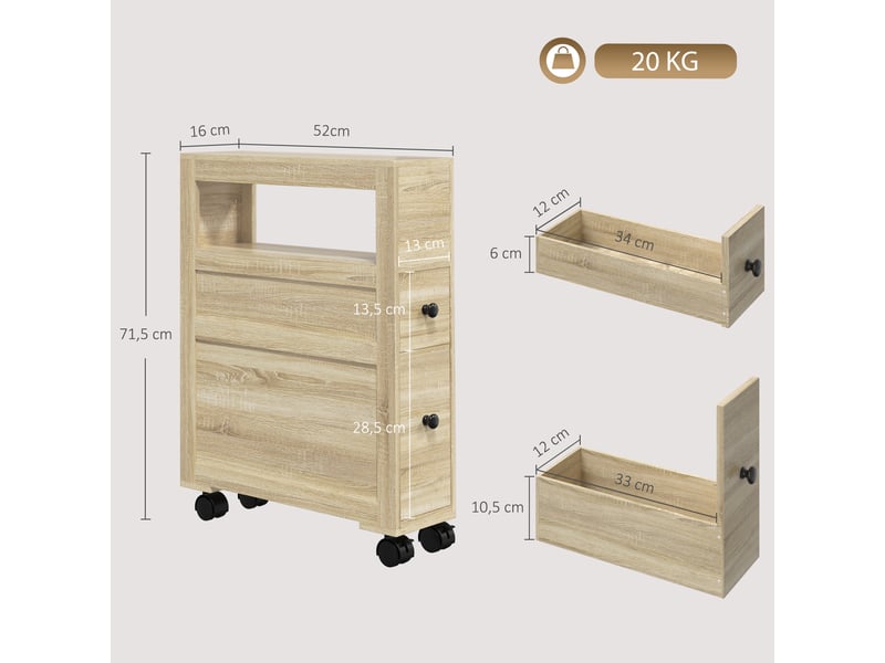  Rangement wc mobile sur roulettes - 2 tiroirs, niche - naturel  - Conforama C