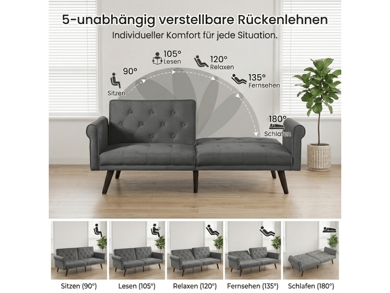  Canapé convertible, canapé-lit, gris, dossier réglable, 2 en 1, pour salon, mobilier pour espace de vie, chambre  - Conforama A