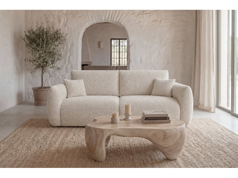 Elio mini - canapé droit convertible tissu bouclette 2 places beige - Conforama B