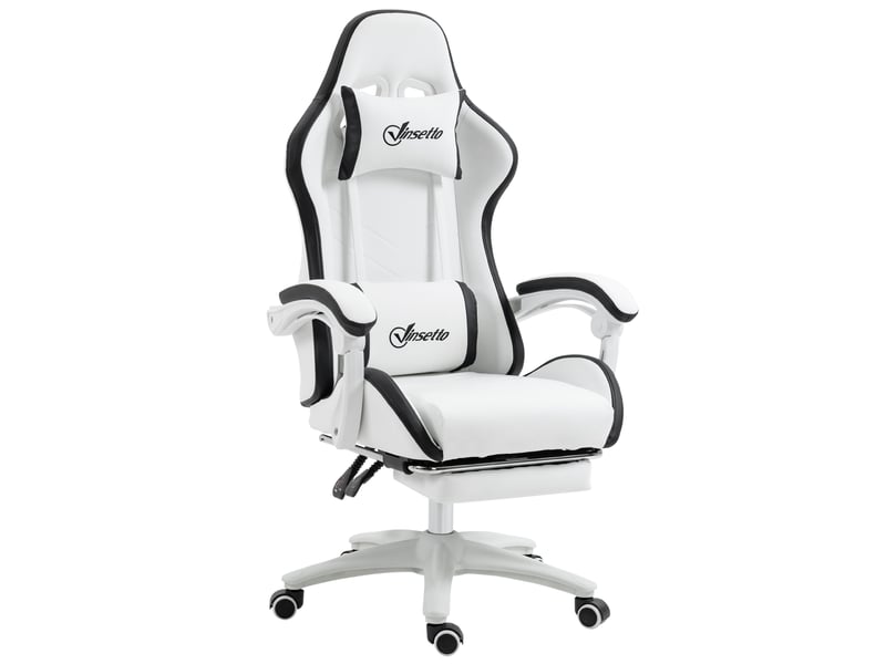  Fauteuil de jeu en similicuir, réglable en hauteur, inclinable à 135°, avec appui-tête et repose-pieds, 65 x 65 x 121-129 cm, blanc  - Conforama B