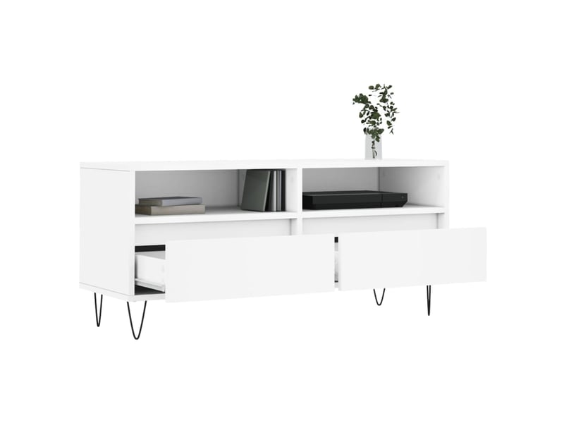  Meuble tv - banc tv - meuble de rangement blanc 100x34,5x44,5 cm bois d'ingénierie  - Conforama D