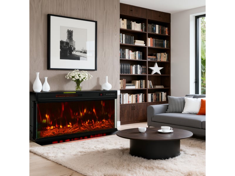  Homavo 36'' cheminée électrique, 1000/2000w, flamme 3d, cheminée sur pied encastrable, télécommande, minuterie, sécutité surchauffe  - Conforama B