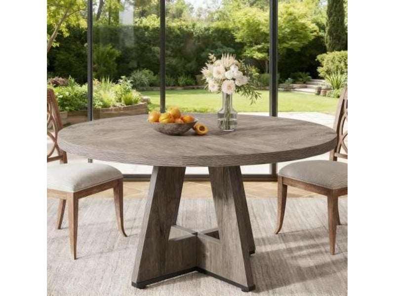  Table à manger ronde 120 cm en bois d’ingénierie gris style campagne  - Conforama D