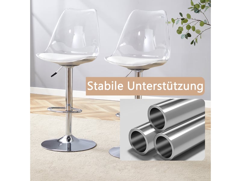  Lot de 2 tabourets de bar réglables,60-80 cm,pivotants transparents,pu,blanc  - Conforama E