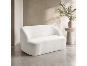 Canapé droit compressé fixe <strong>DESVIAE</strong> <strong></strong> 2 places Tissu bouclette blanc crème