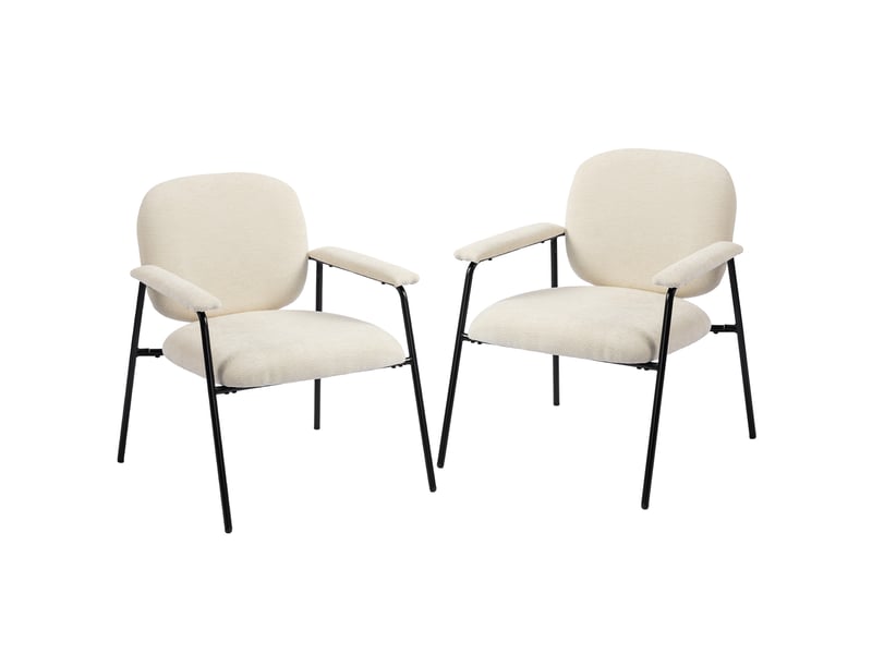  Lot de 2 fauteuils lounge design métal noir tissu crème  - Conforama A