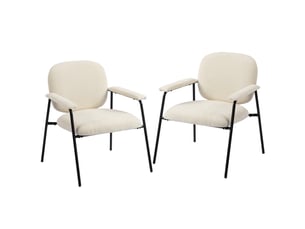 Lot de 2 fauteuils lounge design métal noir tissu crème