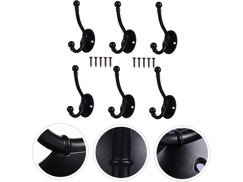 6 pièces patère, rétro crochet de manteau porte manteau murale de métal pour salle de bain cuisine chambre entrée, noir Hook-LM12-01-A162-L-030 - Conforama E