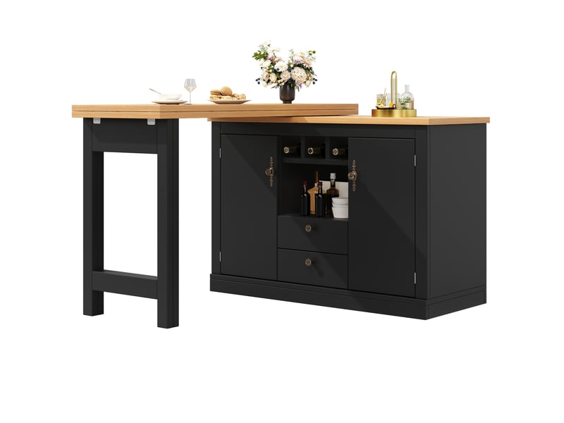  Table bar extensible 120x180 cm avec fonction pivotante à 360° et rangement mdf noir  - Conforama A