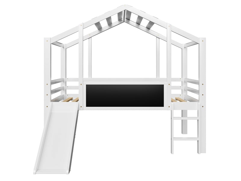 Lit mezzanine enfant avec toboggan et tableau graffiti, bois massif blanc, 90x200 cm, échelle sécurisée  - Conforama A