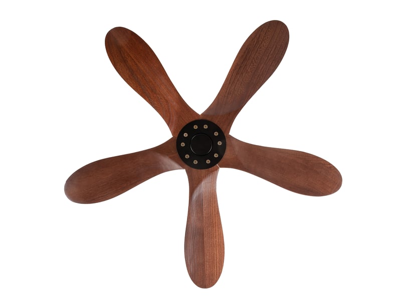 Ventilateur de plafond 90x90x31,5 cm noyer et noir en bois, 5 pales, moteur réversible à 6 vitesses - Conforama A