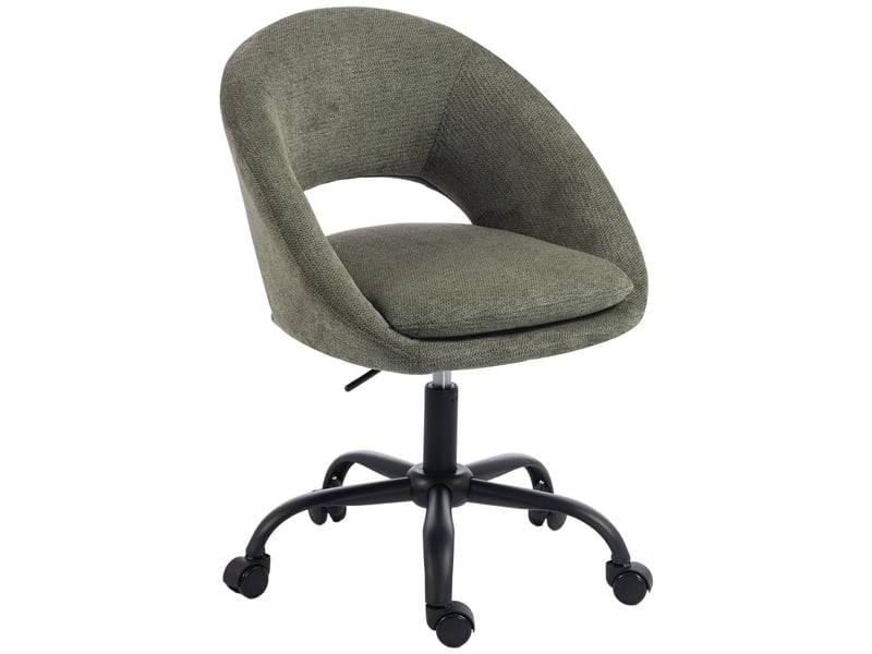  Chaise bureau ergonomique en chenille, hauteur réglable, accoudoirs intégrés, 59x60x79-89cm, pivotant 360°, vert foncé  - Conforama B