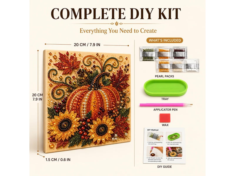 Kit de peinture perles automnal avec cadre – art diamant citrouille, perles et strass, pour adultes et débutants - Conforama B