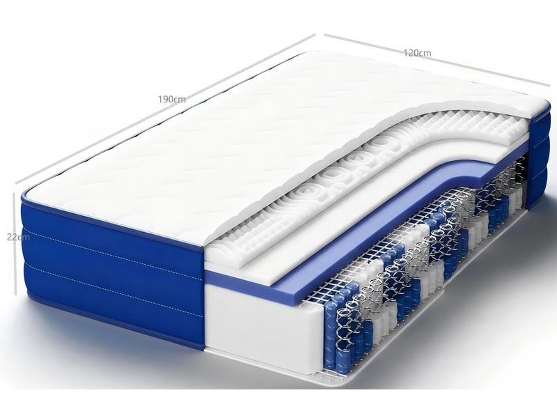 Matelas à ressorts ensachés individuellement 120x190cm – 22cm d'épaisseur, 7 zones de confort, soutien moyenferme (h3h4), ergonomique, respirant et anti-acariens, certifié oeko-tex. 7 zones de confort - Conforama C
