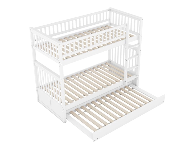Lit superposé en bois 90x200 cm 3 en 1 convertible avec lit gigogne, barrière sécurité, échelle, sommier lattes, blanc - Conforama A