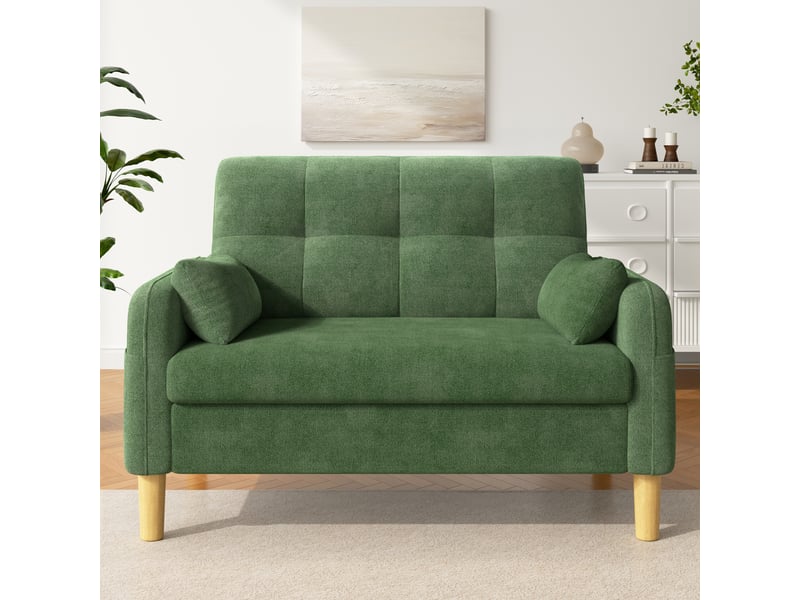  Canapé 2 places vert en tissu chenille avec 2 coussins inclus  - Conforama E