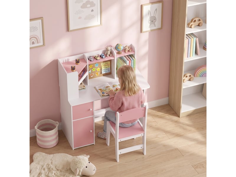  Bureau enfant avec chaise rose 90 x 39 x 95 cm, rangements intégrés, 5-12 ans  - Conforama D