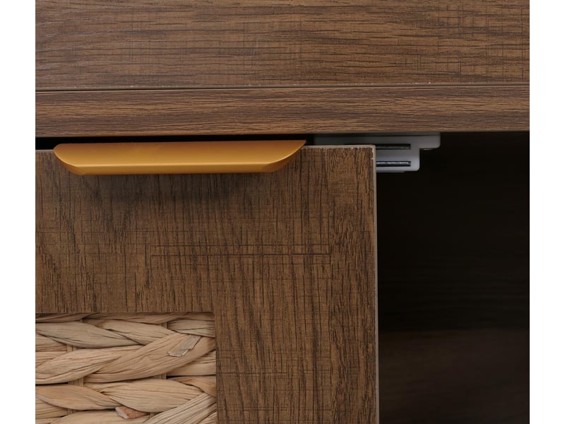 Commode hwc-p54, buffet haut, mdf mélaminé, façade en jonc d'eau, 115 x 80 x 35 cm - marron - Conforama E