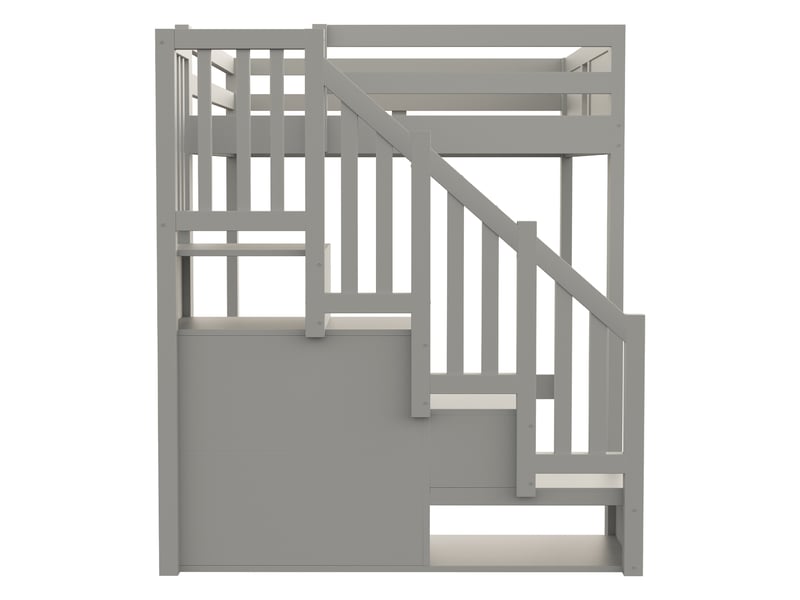  Lit mezzanine 140×200 cm avec échelle de rangement et barrière, bois gris  - Conforama C