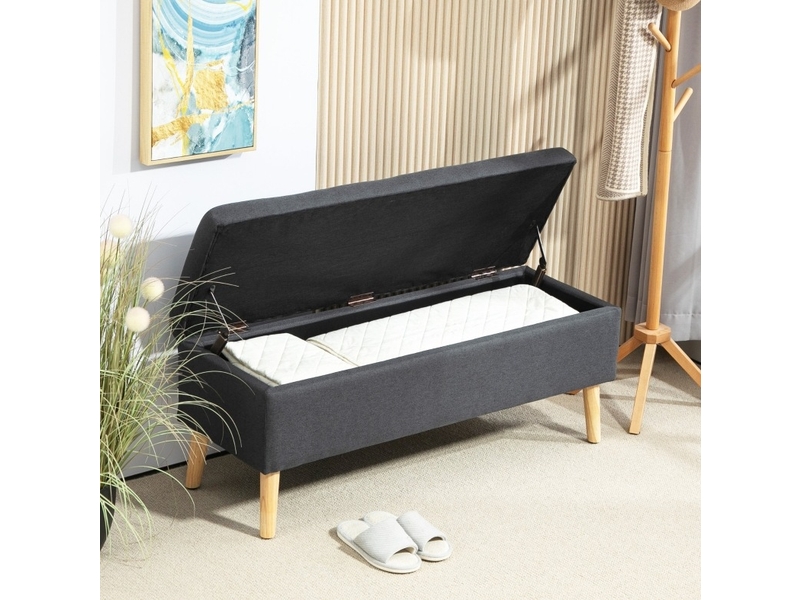  Banc de rangement rembourré 110x39x45 cm gris foncé polyester, coffre sous assise rabattable  - Conforama D