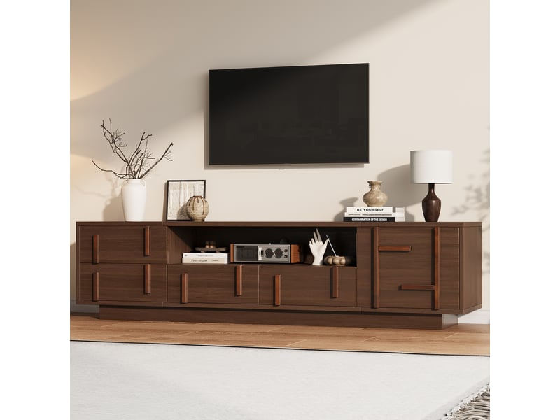  Meuble tv 180 cm pour écran 75 pouces - 4 tiroirs et niches - couleur noyer  - Conforama W