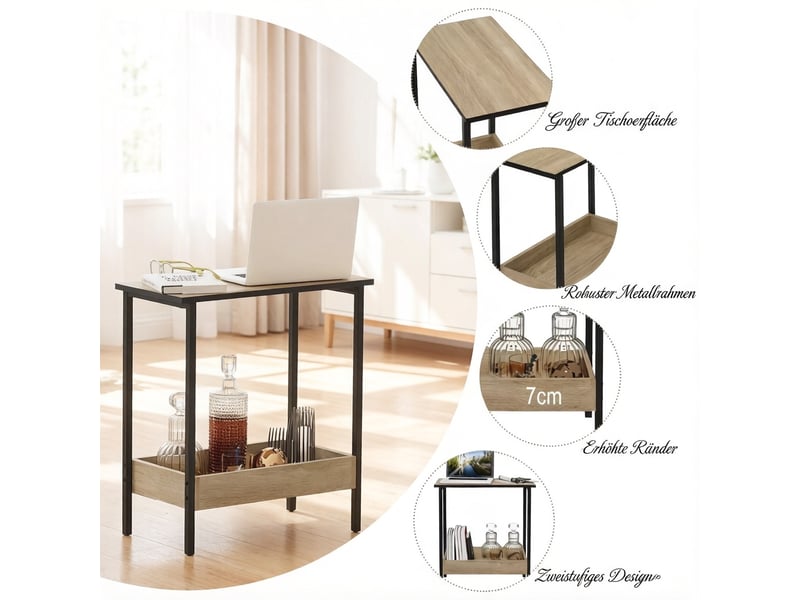 Table d'appoint avec étagère en métal et bois noir et chêne clair 50x25x55 cm - Conforama D
