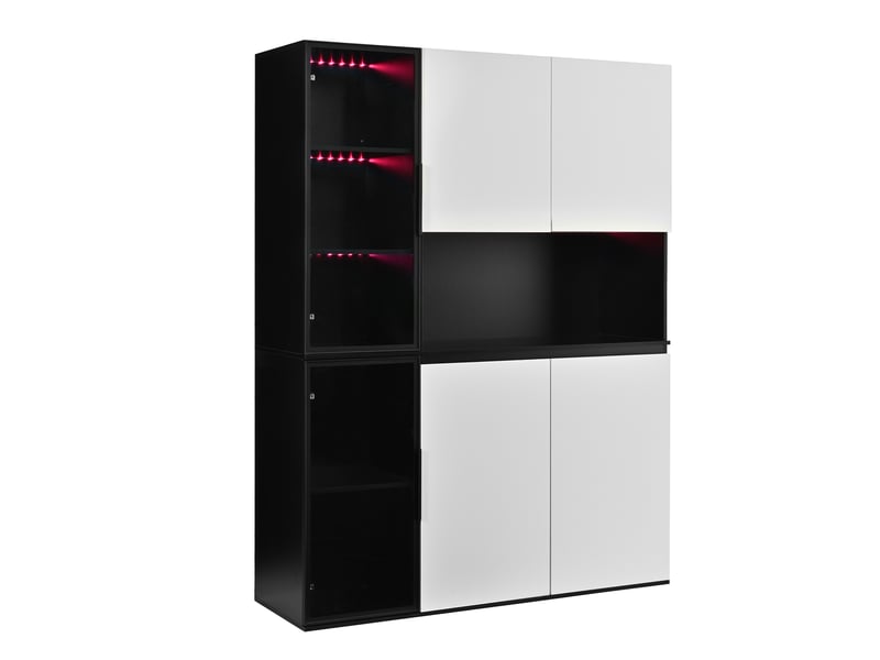 Vitrine moderne noir et blanc 160x40x120 cm, meuble en mdf avec éclairage led intégré et portes vitrees - Conforama D