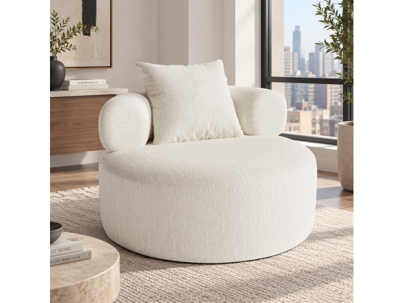  Fauteuil de relaxation rond en chenille beige 100 cm evryae  - Conforama B