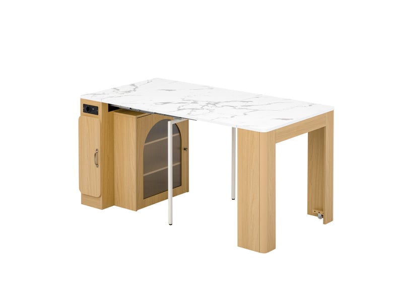 Îlot de cuisine sur roulettes table extensible 83 x 39.6-149.6 cm led multiprise usb chêne naturel - Conforama A