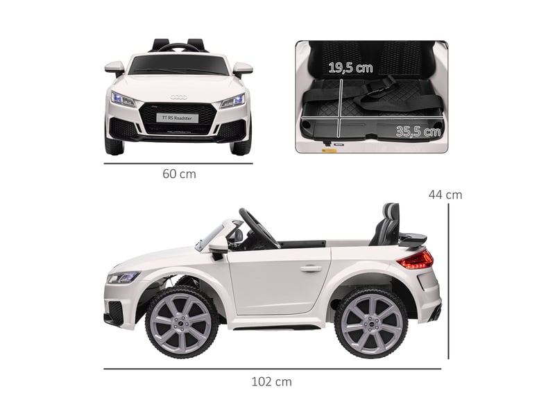  Voiture électrique enfant véhicule électrique enfant audi tt rs 12 v 30 w v. Max. 3 kmh télécommande 2,4g effets sonores + lumineux blanc  - Conforama E