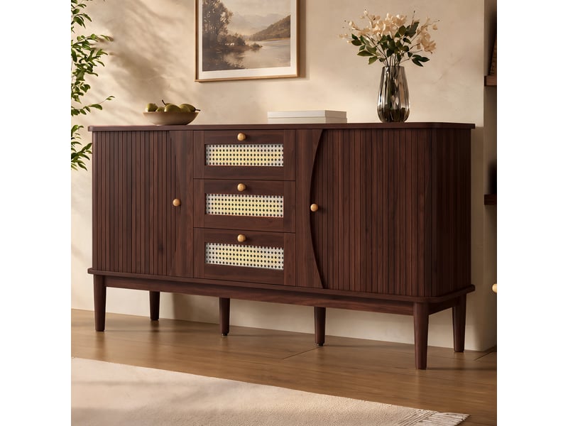 Buffet 141 cm décor noyer, 2 portes coulissantes et 3 tiroirs Fay Lum - Conforama E