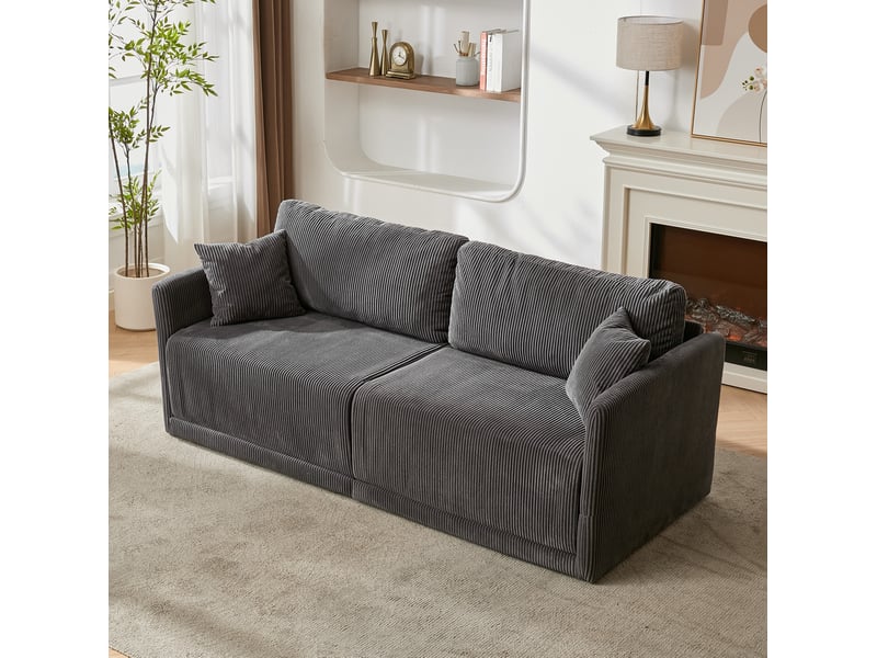Canapé convertible 2 places 182 x 88 x 84 cm en velours côtelé gris chicfurn - Conforama C