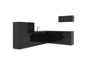 Vicco cuisine en angle, noir haute brillanceanthracite, 327 x cm plan de travail anthracite