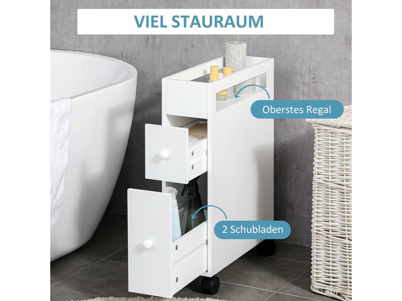 Meuble de salle de bain à roulettes 2 tiroirs en mdf blanc 16x49,5x66 cm  - Conforama D
