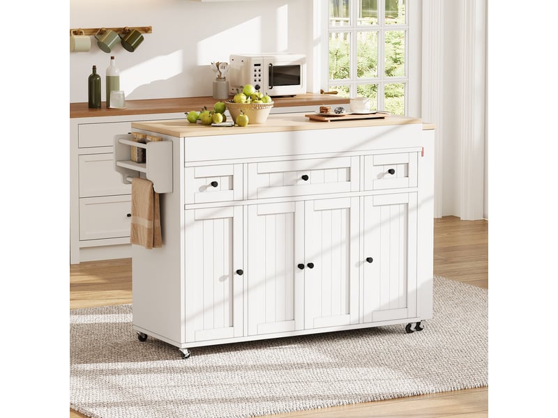  Ilot de cuisine 4 portes 3 tiroirs coloris blanc mdf  - Conforama D
