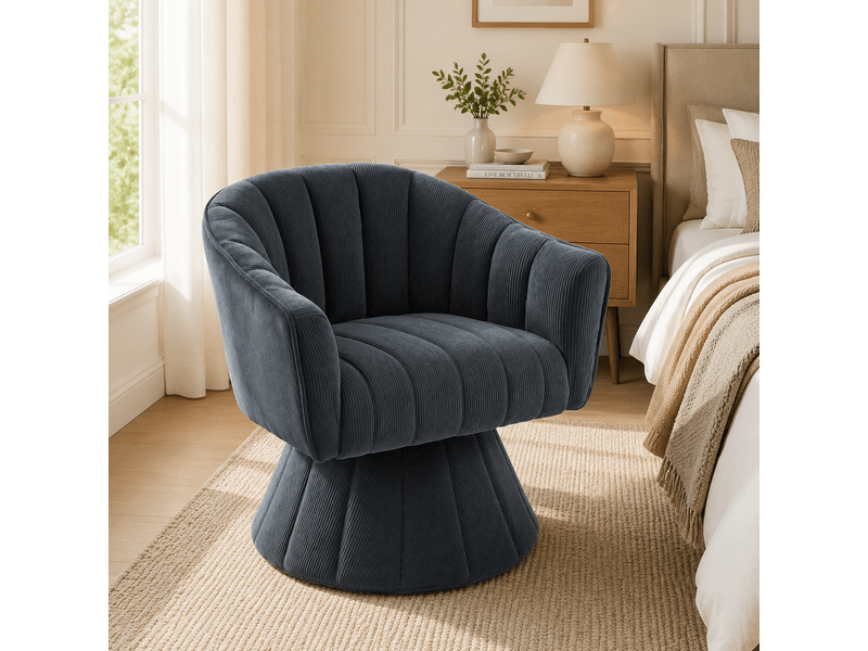  Fauteuil pivotant à 360° en velours côtelé gris foncé  - Conforama B