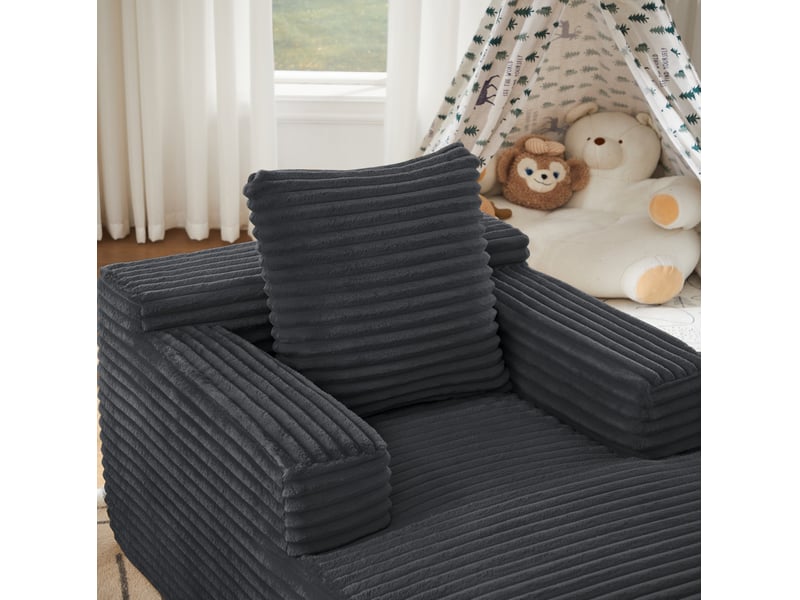  Canapé 1 place convertible en velours côtelé gris foncé, format chaise longue sans montage, idéal petit espace  - Conforama D