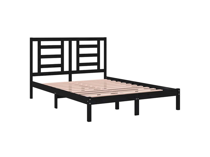 Lit double- lit adulte - cadre de lit sans matelas noir 140x190 cm bois de pin massif - Conforama C