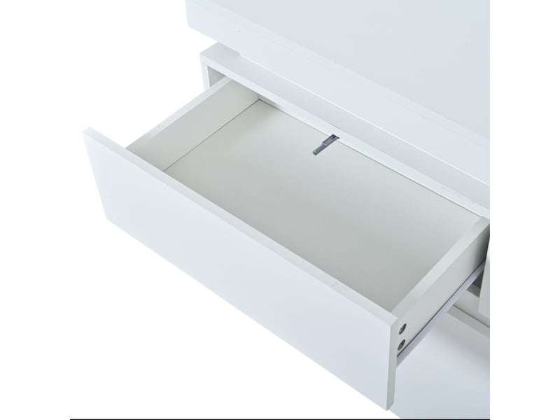  Buffet avec 4 portes, 2 tiroirs et led pour salon en panneaux de particules 140×35×72,5 cm blanc  - Conforama D