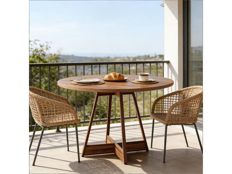  Table à manger ronde 2 à 4 places avec pied central stable - lpospi - style campagne mdf marron ø 100 cm  - Conforama B