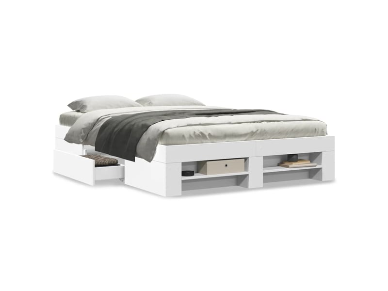  Lit double- lit adulte -  cadre de lit sans matelas blanc 135x190 cm bois d'ingénierie  - Conforama C
