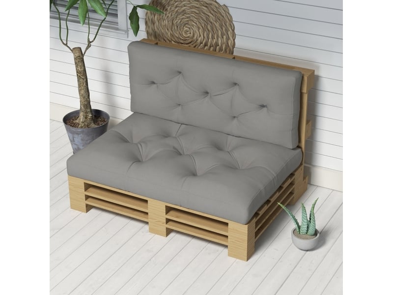  Coussin d'assise et dossier 120x80x12 cm à boutons gris clair  - Conforama B