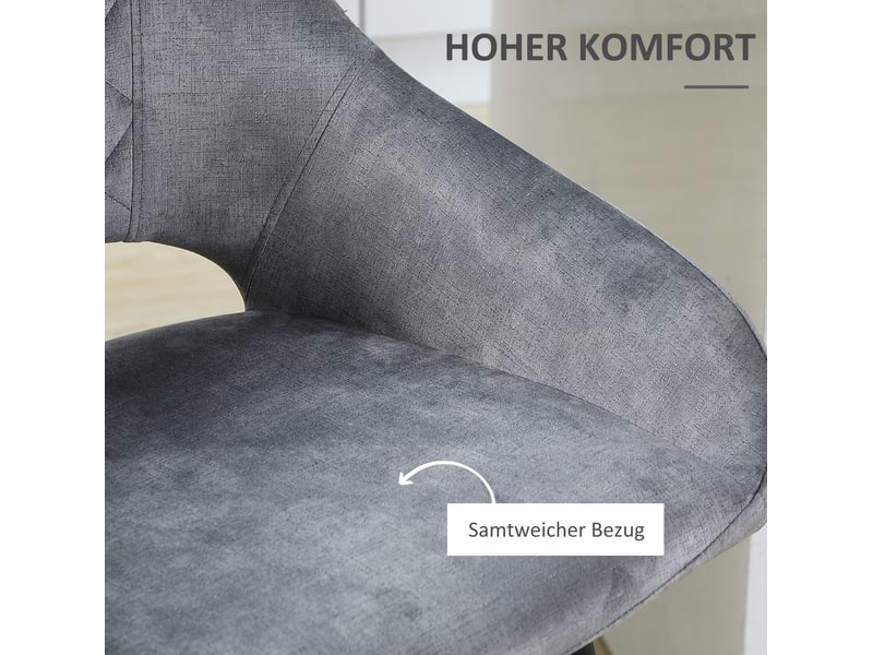  Elvmi lot de 2 tabourets de bar gris en polyester avec dossier courbé pieds en acier repose pieds design confortable 50 x 53 x 94 cm  - Conforama E