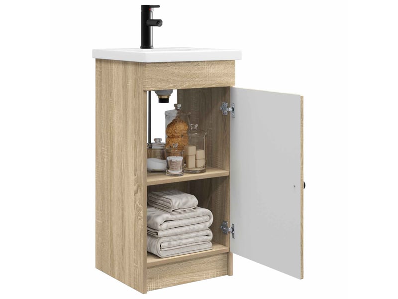  Meuble salle de bain avec évier, meuble de rangement chêne sonoma shl1169  - Conforama C