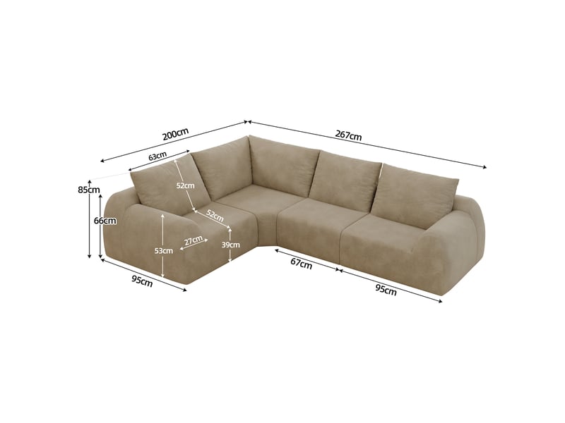 Canapé sans structure en mousse compressée 267 × 200 × 85 cm, kaki, tissu chenille, sans montage, mousse haute élasticité - Conforama C