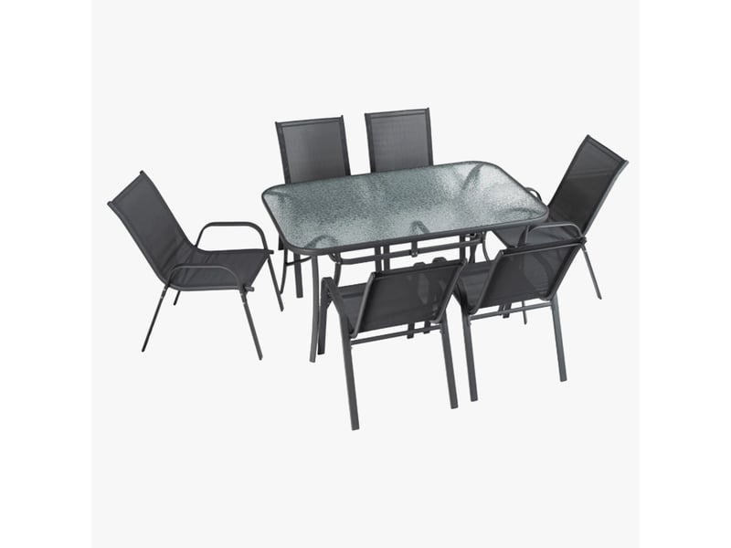  Ensemble de mobilier de jardin avec 6 chaises et table en verre et  - Conforama C
