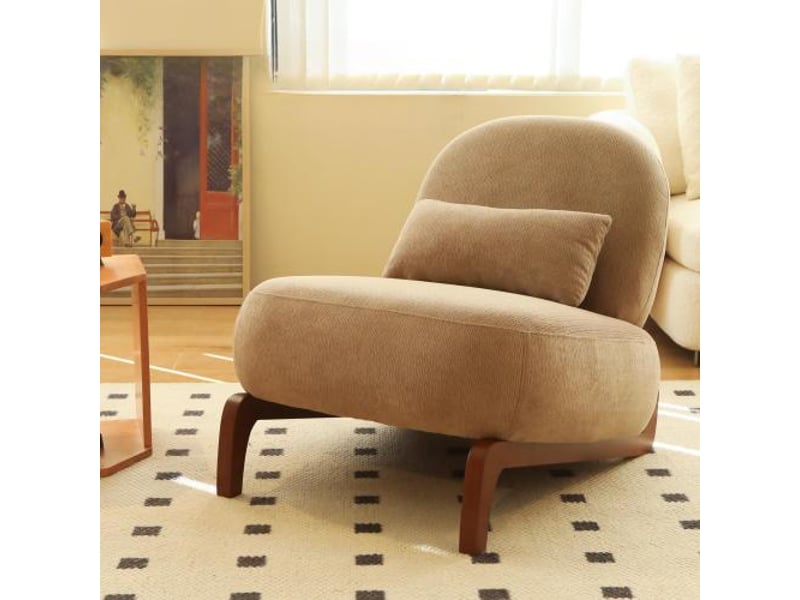  Fauteuil crapaud avec pieds en bois massif - 86.90x72.10x69.90cm - fauteuil d'appoint rembourré sans accoudoirs - camel  - Conforama B